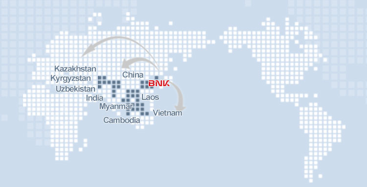 B.N.K : China, India, Laos, Myanmar, Vietnam, Cambodia, Kazakhstan, Kyrgyzstan, Uzbekistan